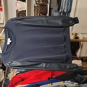 Navy blue sweatshirt with faux leather sleeves size small